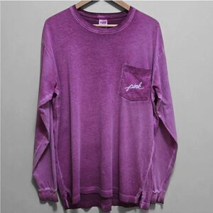 PINK Victoria's Secret Vintage Wash Long Sleeve Pocket Tee Size Large Oversized